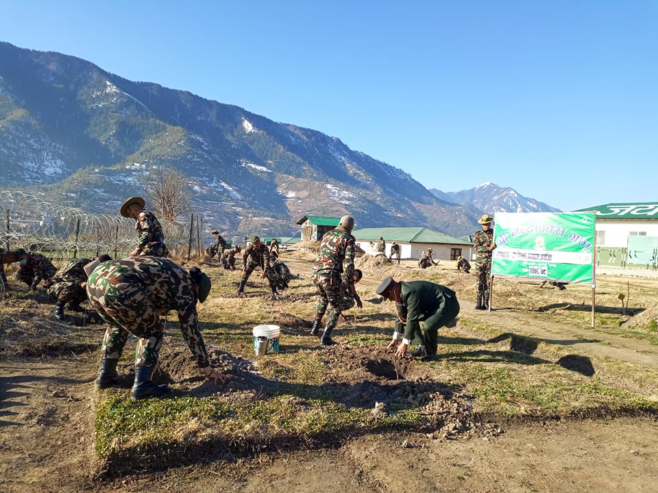 सैनिक दिवस : जुम्लामा नेपाली सेनाले स्याउ र ओखर रोपेर मनायो