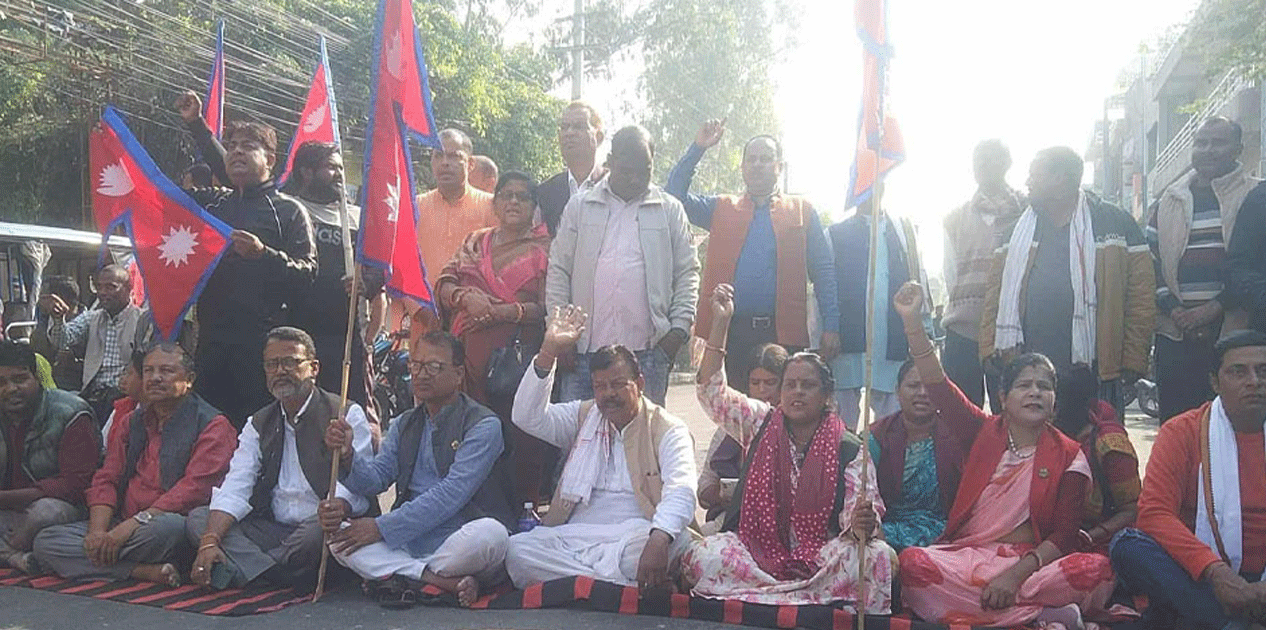 आन्दोलित नेता कार्यकर्ता मधेश भवन अगाडि धर्नामा