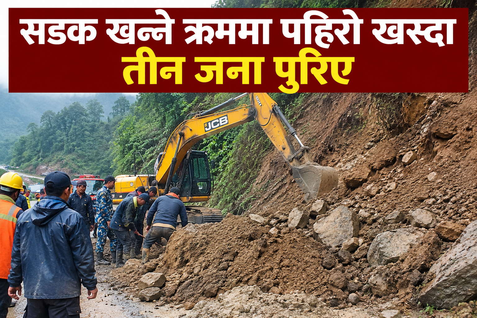 सडक खन्ने क्रममा पहिरो खस्दा तीन जना पुरिए